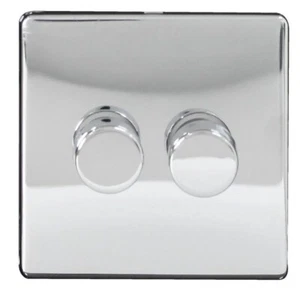 2 Gang 2 Wege 250 W Schraubenlos Poliert Chrom Dimmer Lichtschalter - Bild 1 von 1