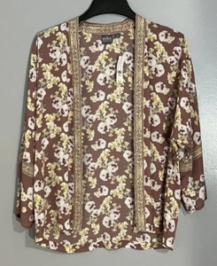 New York & Company Soho Jeans Flower Print 3/4 Sleeve Open Cardigan Sz M On Sale - Picture 1 of 22
