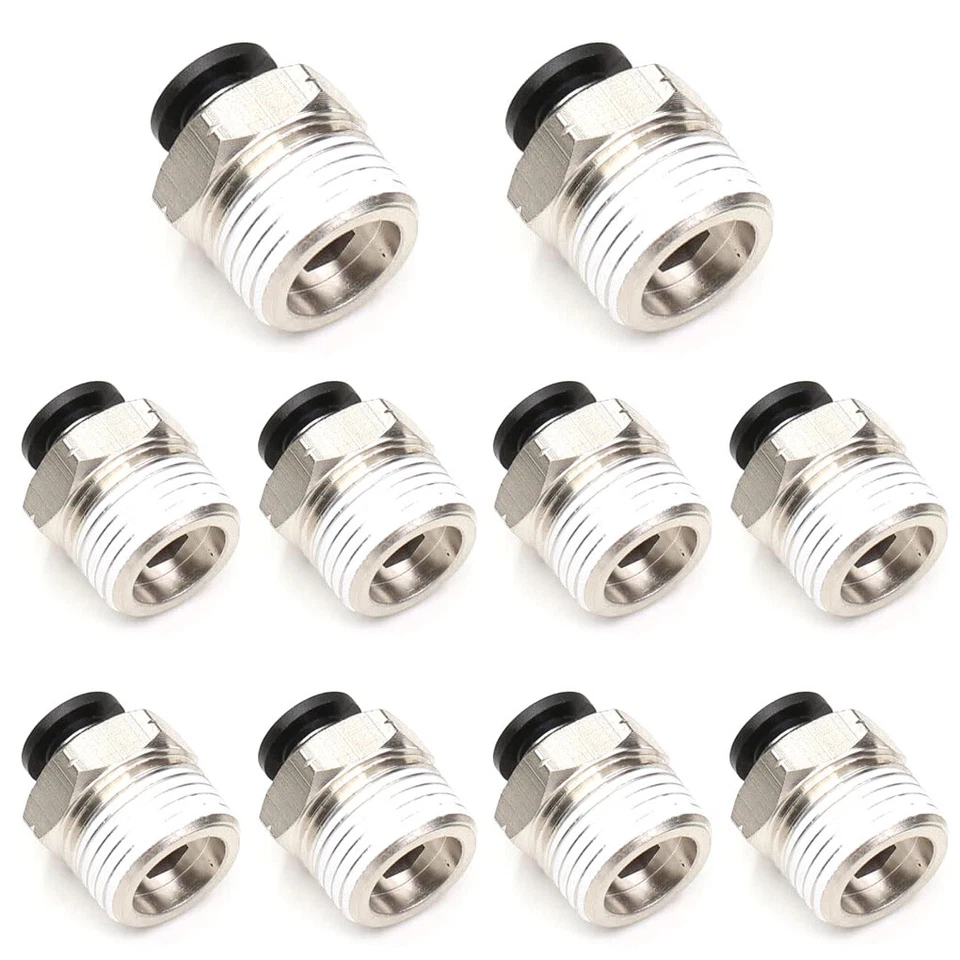 (Qty 10) OD 1/2" Tube x 1/2" NPT Pneumatic Fitting, Push To Connect Air Fitting - Image 1 of 4