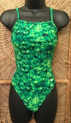 Speedo Womens One Piece Performance Swimsuit Size 6/32 Green Diamond Print  - Image 1 of 4