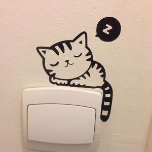 Sticker Décoration Murale Chat qui dort pour interrupteur (11x8cm et 14x10cm)