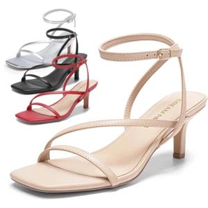 Women Square Open Toe Low Kitten Heel Sandals Comfortable Wedding Party Shoes - Picture 1 of 44
