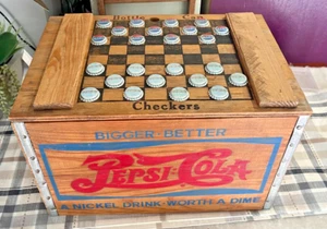 Vtg Pepsi Cola Wooden Crate Nickel Bottle Cap Checkers 17.75 x 11.75 x 11.25 in - Picture 1 of 14