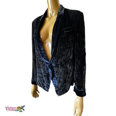 Blazer Calvin Klein Italia Mezcla Seda Terciopelo Triturado Negro Azul Mujer Talla 8 Foto 1 de 4
