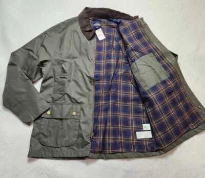 New men's  L XL J Crew Factory plaid lined Waxed twill jacket in Catskill Green - Image 1 of 4