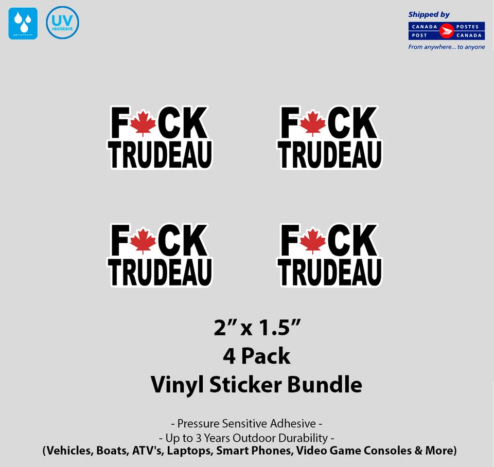 4- Pack 2" x 1.5" F Trudeau Sticker Pack - Image 1 of 1