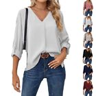 Comfortable Tops Shirts Female Pullover Solid Color Spandex V Neck Top