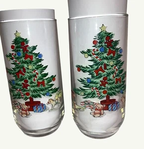 Vintage Christmas Tree Design Drinking Glasses Set Of 2 - Picture 1 of 8
