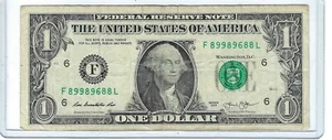 Fancy Serial Number $1 Dollar Bill Note TRINARY FLIPPER 4 of a kind 8 F89989688L - Picture 1 of 3