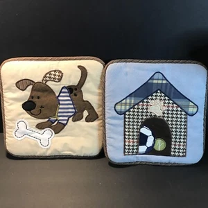 Lambs And Ivy Wall Decor Puppy And Dog House Set of two Nursery 9" Square Fabric - Picture 1 of 7