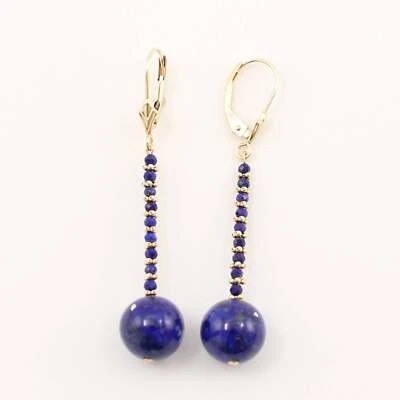 14K Yellow Gold Blue Lapis Lazuli Dangling Earrings - Image 1 of 4