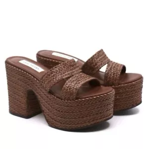 Sandalias Steve Madden Gianni Rafia Marrón Plataforma Deslizable Talla 8.5M - Imagen 1 de 16