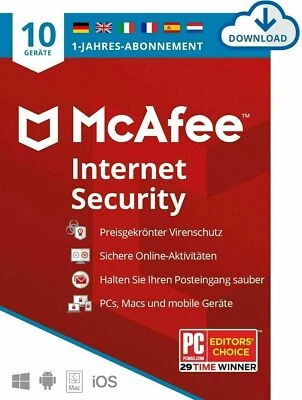 McAfee Internet Security 2025 UNBEGRENZT 10 Geräte 1Jahr Multidevice AntiVirus   - Bild 1 von 4