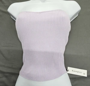 Womens Ribbed Knit Tube Top Casual Bandeau Crop Top Sleeveless Tanks Cami Medium - Picture 1 of 6