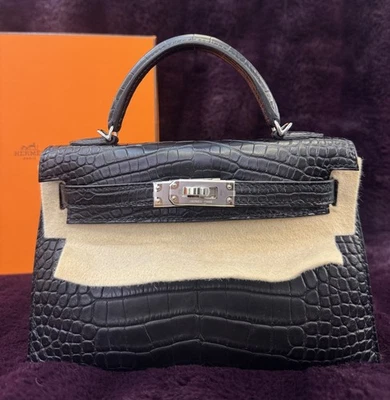 NUEVO HERMES KELLY II SOLDIER MINI COCODRILO MATE NEGRO Foto 1 de 4