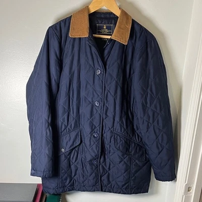 Lauren Ralph Lauren Quilted Navy Blue Barn Chore Coat Jacket Corduroy Collar SzM - Image 1 of 4