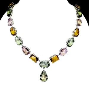 Collar de plata de ley 925 amatista 349 quilates citrino hecho a mano piedras preciosas 22 en raro - Imagen 1 de 14