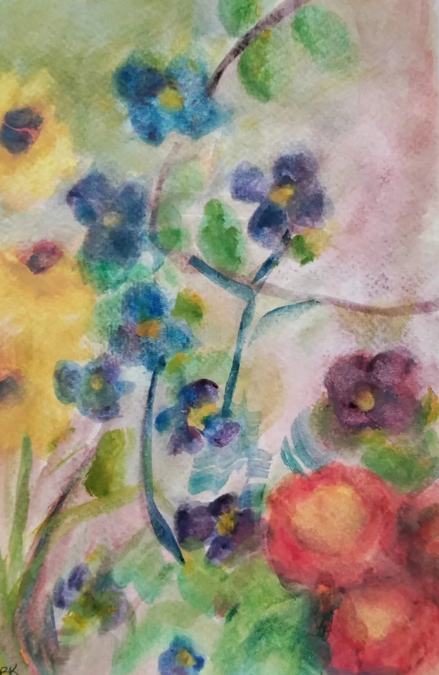 Original Watercolor Painting Office Luxe Flower Cubicle Bedroom Tranquil Boho - Image 1 of 1