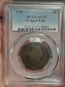 1797 Draped Bust Large Cent Gripped Edge PCGS AG03 - Picture 1 of 6