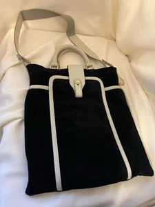 Mayle La Feminine Black Suede & Cream Leather Purse Shoulder Bag Tote - Picture 1 of 9