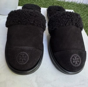 Tory Burch SLIPPER Women's Black Suede & Shearling Slides size 6.5 New - Picture 1 of 11