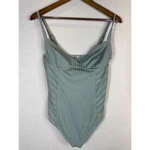 AllSaints Yuni Rib Bodysuit US 6 Green Structured Corset Zip Back Night Out - Picture 1 of 10