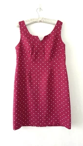 East Dress Women's 100% Linen Lined Polka Dot Shift Magenta Pink Size 14 - Picture 1 of 8