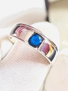 Lab Created Blue Sapphire Ring, Promise Statement Ring, Sapphire Band Ring - Picture 1 of 8