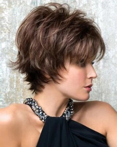 Short Dark Brown Wigs Mixed Blonde Pixie Cut Wigs for White Women Heat Resistant - Picture 1 of 11