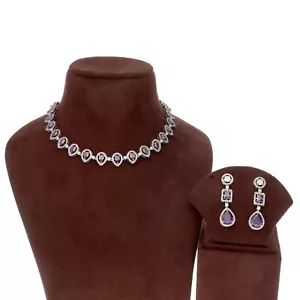 Damen Cubic Zirkonia Birne Halskette Strand Und Ohrringe Versilbert - Bild 1 von 72