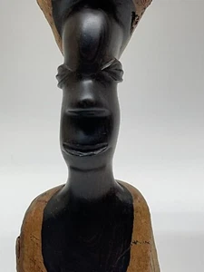 Antique Hand Carved Head African Solid Ebony Statue Natural Unfinished Look - Picture 1 of 12