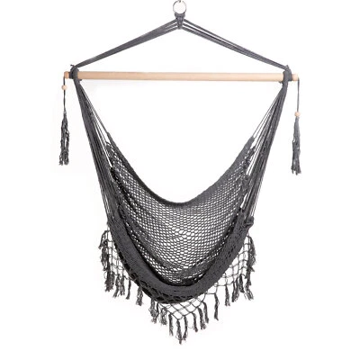 SVITA Hängesessel Hängestuhl Hängeschaukel Fransen Baumwolle gemütlich Boho Grau - Bild 1 von 4