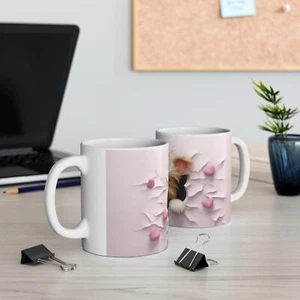 Cute Dog Mug, 3D Cartoon Puppy in Pink Animal Lover Coffee Cup, Pet Illustration - Picture 1 of 6
