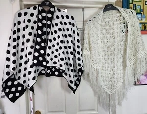 Girls Shawl wrap Poncho bundle Black white & cream 2 items inc kylie - Picture 1 of 11