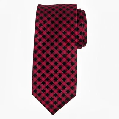 Corbata de seda para hombre ALARA roja negra a cuadros a cuadros 2,75 delgada tejida de diseñador $80 Foto 1 de 4