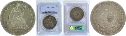 1846 Seated Liberty Dollar PCGS XF-40 Cover