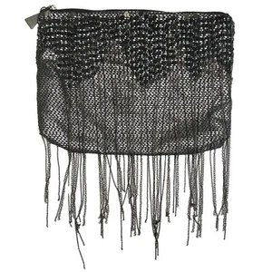 Zara Black Metallic Beaded Clutch Bag with Sequins and Chain Fringe - Picture 1 of 9