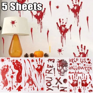 5 Sheet Halloween Window Stickers Blood Hand Foot Decals Party Mirror Door Decor - Picture 1 of 17