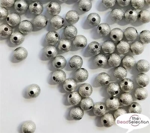 50 METAL STARDUST BEADS PLATINUM SILVER PLATED 6mm TS20 - Picture 1 of 2