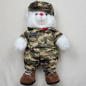 The Bear Mill orso bianco naso rosso 18" peluche esercito vestito mimetico cappello stivali giocattolo - Foto 1 di 9