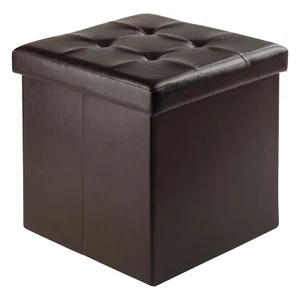 Espresso Faux Leather Storage Ottoman Bench Footrest Stool Chest Seat Padded - Picture 1 of 12