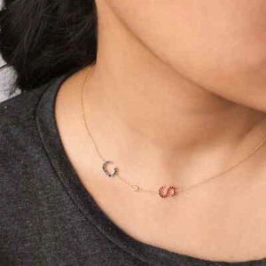 14K Gold VS/F-G Diamond Ruby/Emerald/Sapphire A-Z Alphabet Necklace (1 Piece) - Picture 1 of 15