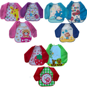 3PCS Long Sleeve Baby Feeding/Weaning Waterproof Coverall Bibs For Baby Toddler 
