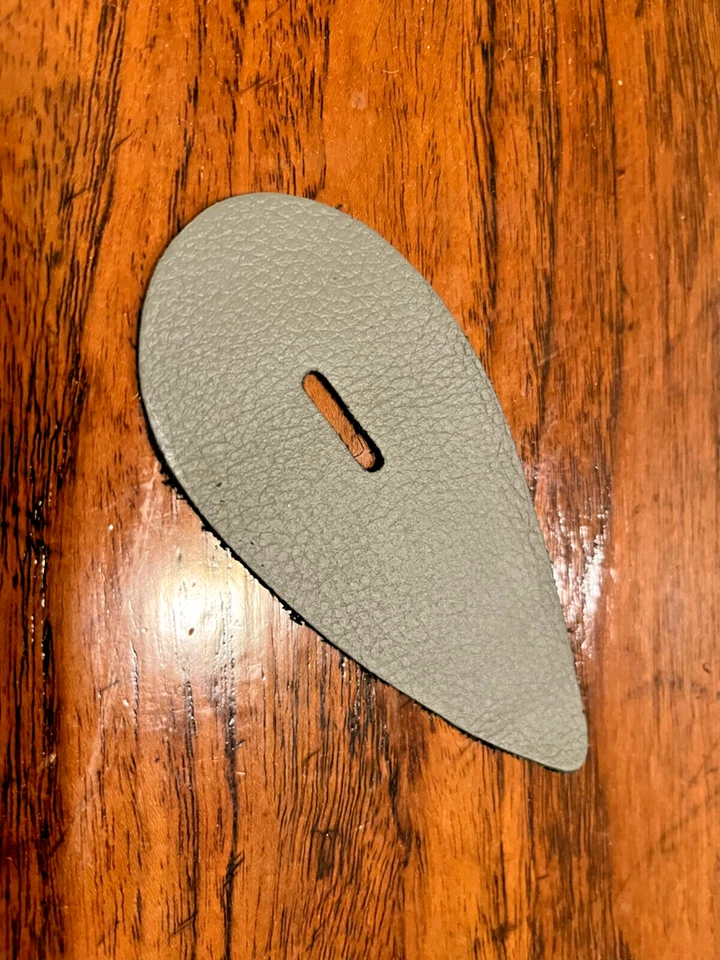 Teardrop Gray Leather Reinforcement Patch w/ Cable Slot, Cubs Aeroncas, Style 2 - Image 1 of 1