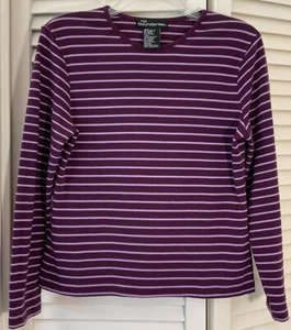 Women's No Boundaries Long Sleeve Purple Striped T-Shirt Juniors XL (15-17) - Picture 1 of 4