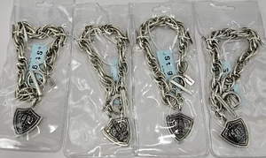 4 BRACCIALI DA POLSO UOMO STIGMA CATENA SPESSA CORONA E SCUDO ARGENTO CIONDOLO/FASCINO - Foto 1 di 4