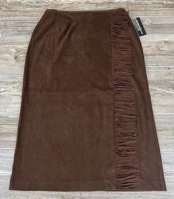 Falda midi Norton McNaughton look envolvente para mujer 14 marrón elástico flecos cremallera nueva con etiquetas Foto 1 de 4