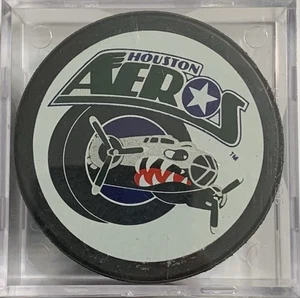 HOUSTON AEROS IHL HOCKEY PUCK SIGNIERT, PAUL ALBERS #3, NICHT ÜBERPRÜFT, NEU IN BOX - Bild 1 von 2