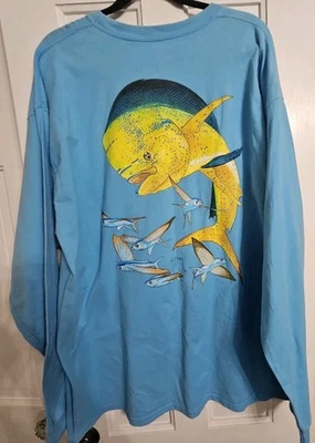 Guy HARVEY Flying Fish Pattern Fabric with Blue and Yellow Design 2XL - Image 1 of 4