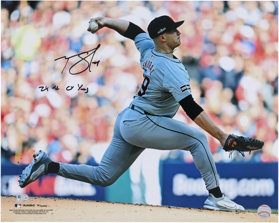 Tarik Skubal Detroit Tigers Signed Pitching 16x20 Photo w/24 AL Cy Young Insc - Image 1 of 1
